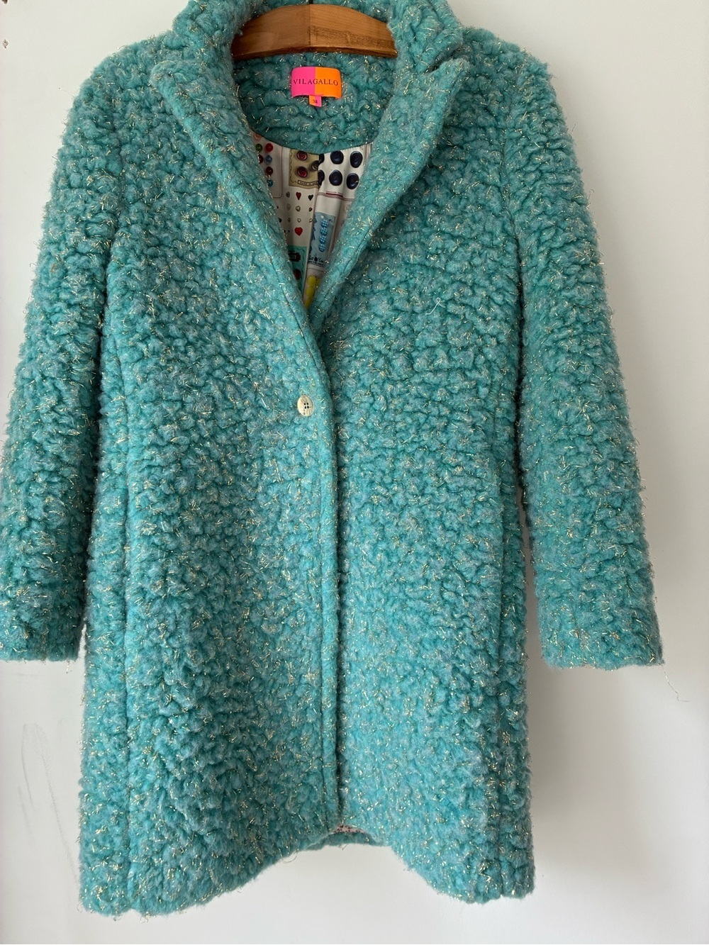 Vilagallo Jacket Women’s 38 Teal Bouclé Coat Teddy Jacket Wool
